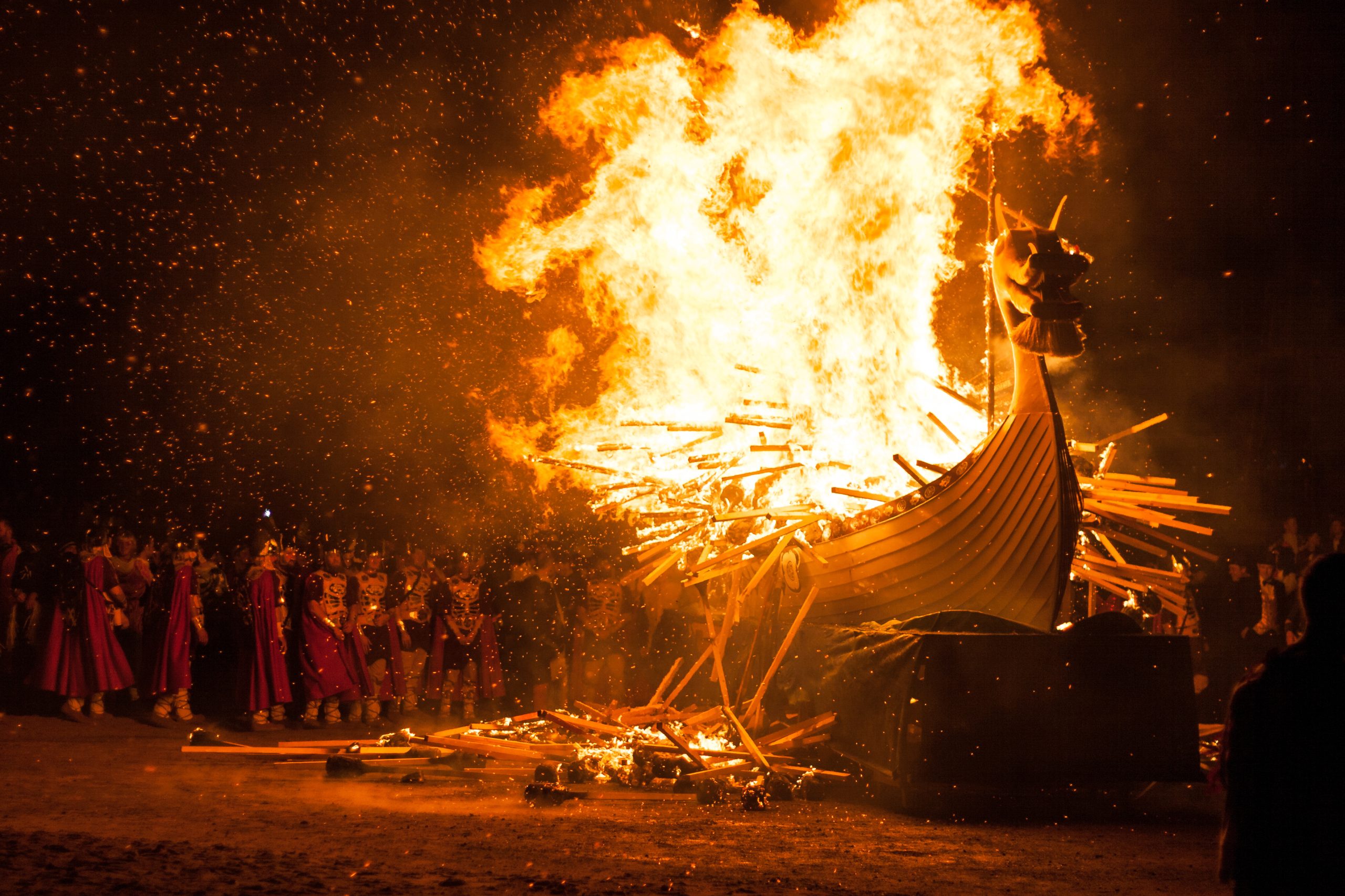 Large ship being burnt